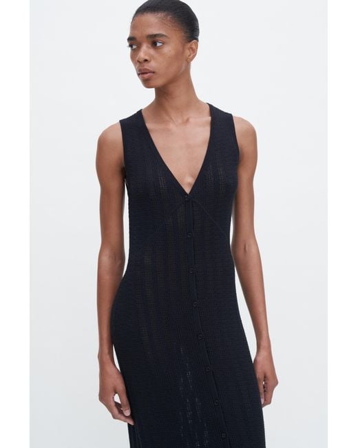 Filippa K Blue Buttoned Mesh Knit Dress