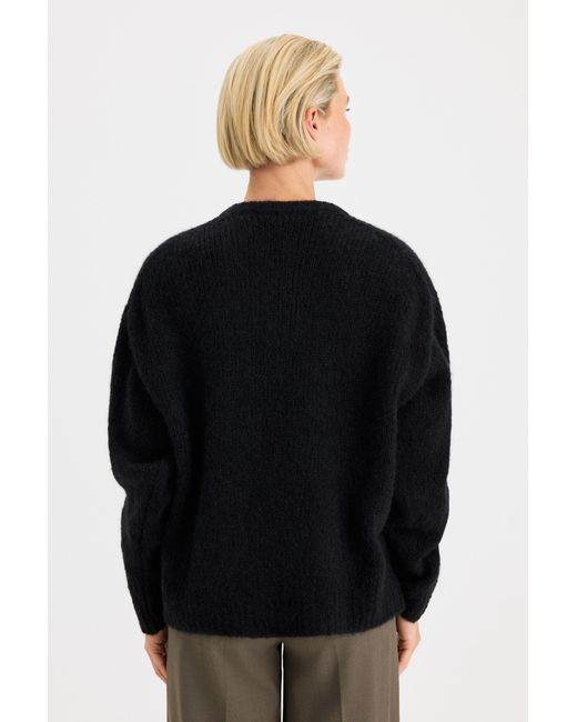 Filippa K Black Hairy Alpaca V-Neck Sweater