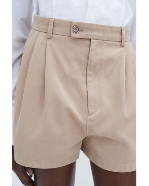 Filippa K White High Waist Pleated Cotton Shorts
