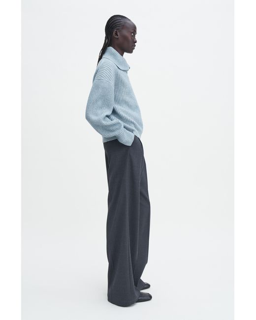 Filippa K Blue Ribbed Collar Sweater