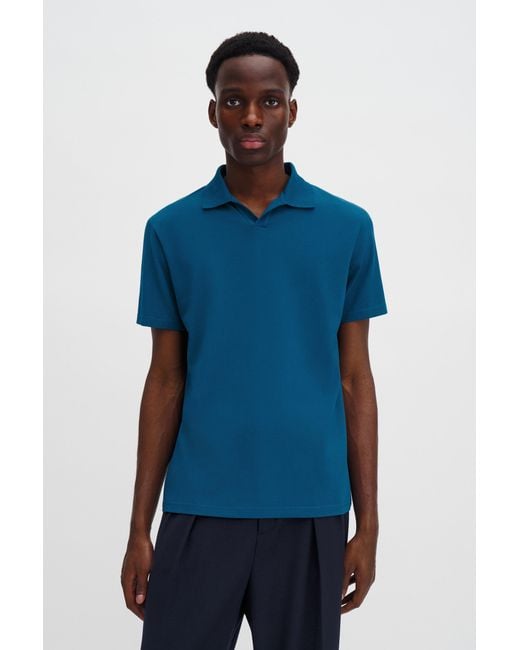 Filippa K Blue Stretch Cotton Polo T-Shirt for men