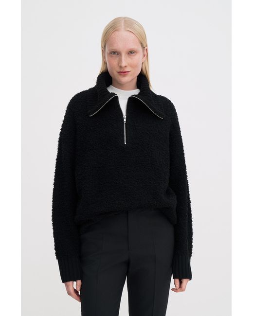 Filippa K Black Fluffy Half Zip Sweater