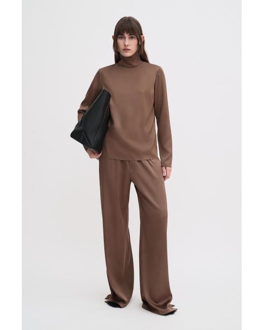 Filippa K Brown Turtleneck Satin Blouse
