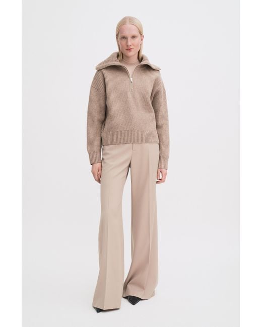 Filippa K Natural Ribbed Wool Half Zip Sweater