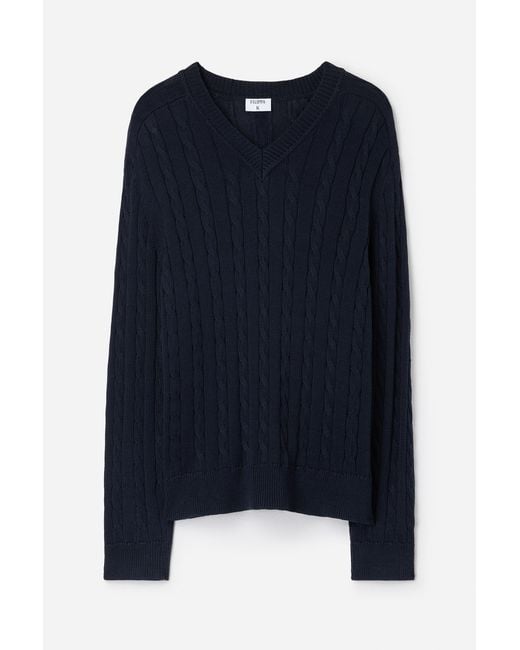 Filippa K Blue Braided Cotton V-Neck Sweater for men