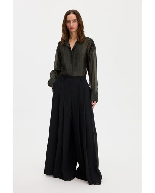 Filippa K Black Pleated Stand Collar Shirt