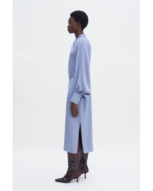 Filippa K Blue Belted Long Sleeve Dress