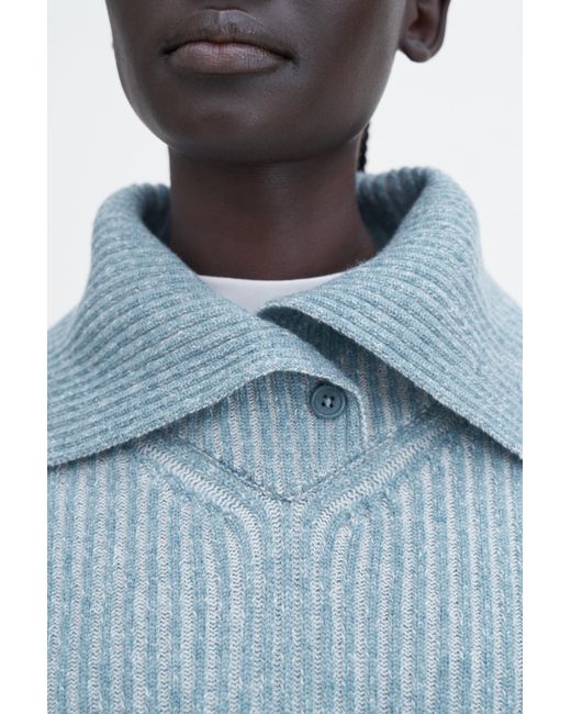 Filippa K Blue Ribbed Collar Sweater