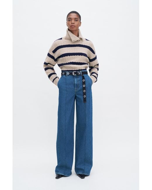 Filippa K Blue Striped Shawl Collar Sweater