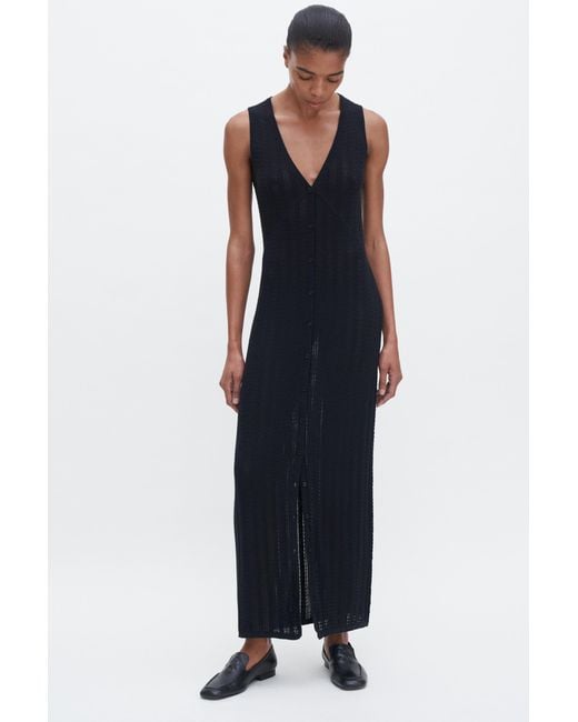 Filippa K Blue Buttoned Mesh Knit Dress