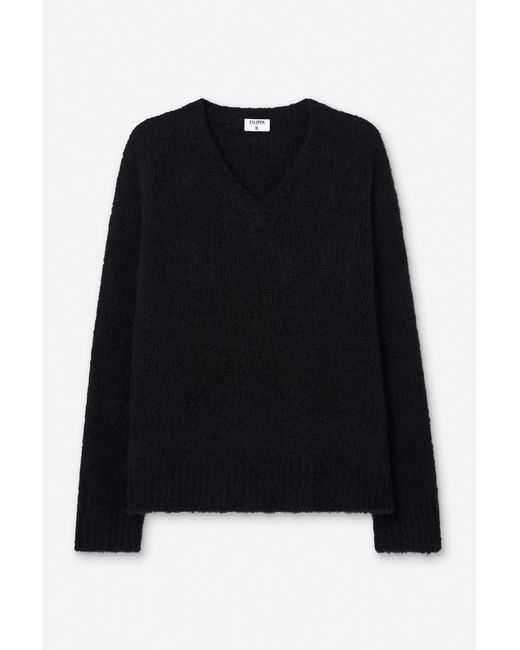 Filippa K Black Hairy Alpaca V-Neck Sweater