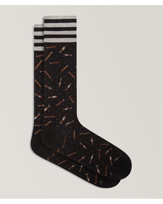 Bugatchi Black Cigar Pattern Stretch-cotton Socks for men