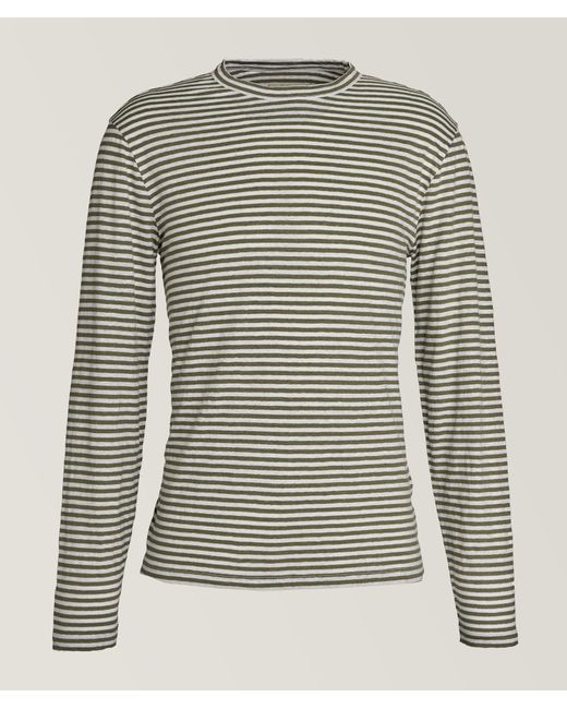 Officine Generale Gray Striped Stretch-Linen T-Shirt for men