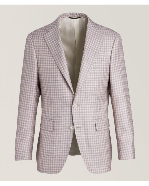 Canali Pink Gingham Wool, Silk & Linen Sport Jacket for men
