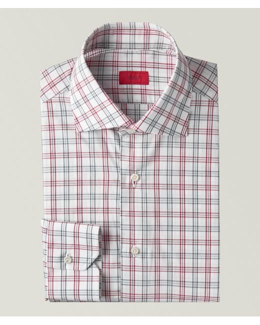 Isaia Red Mix Check Cotton Dress Shirt for men
