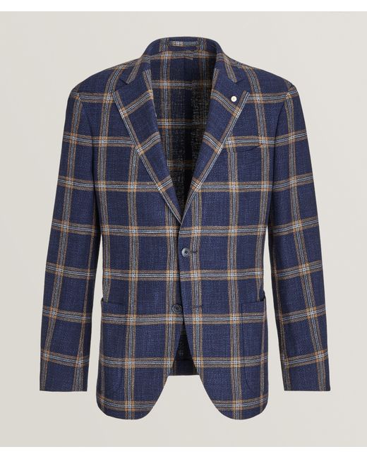 Luigi Bianchi Blue Windowpane Wool-blend Sport Jacket for men