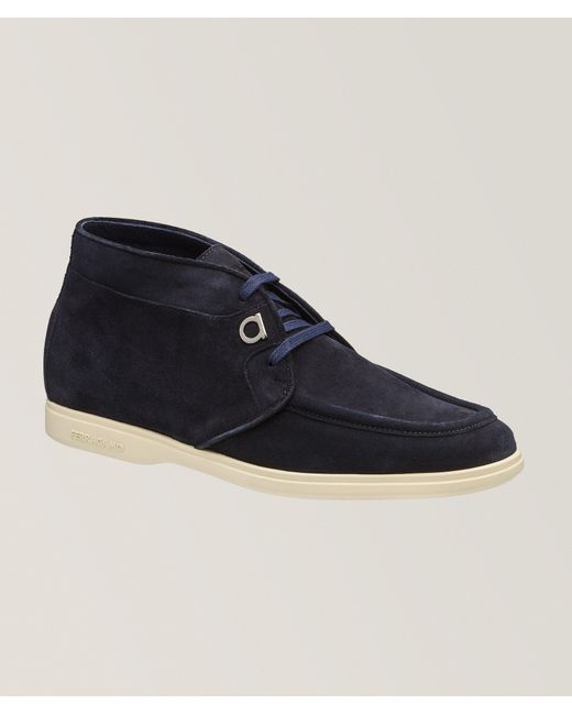 Ferragamo Blue Cervia Suede Boots for men