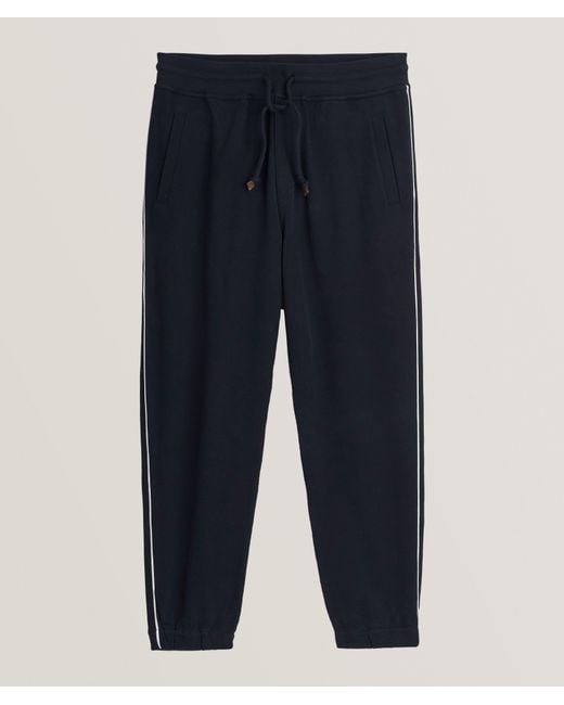 Brunello Cucinelli Blue Pipe-Detail Cotton Drawstring Joggers for men
