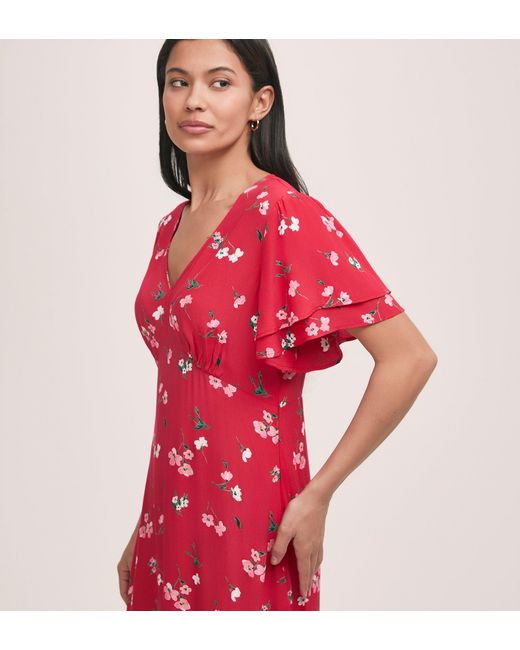 Finery London Red Saskia Crepe Midi Tea Dress