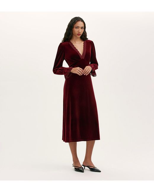Finery London Red Louise Velvet Midi Dress