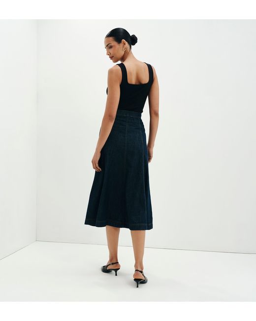 Finery London Blue Dana Denim Flare A-Line Midi Skirt