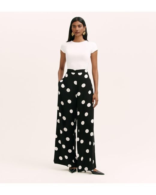 Finery London Black Nat Polka Dot Spun Wide Leg Trousers