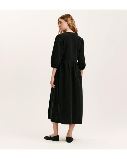 Finery London Black Jaz Corduroy Midi Dress