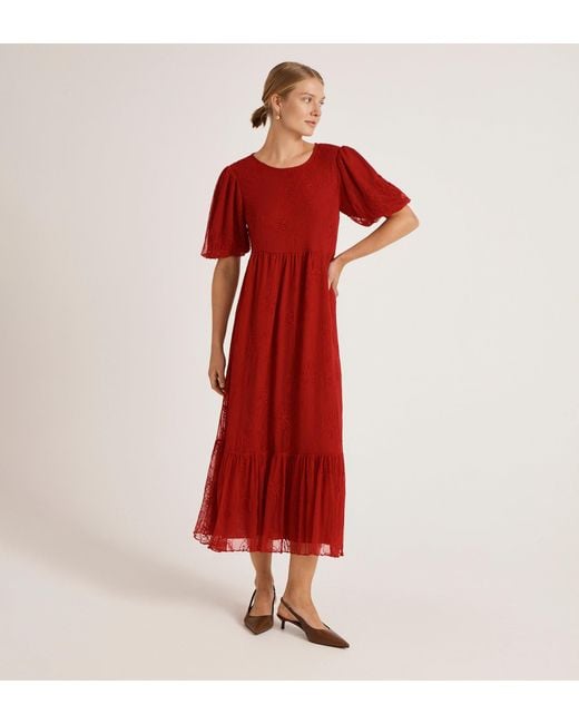 Finery London Red Yasmine Mesh Midi Tea Dress