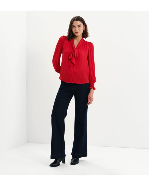 Finery London Red Mavis Pussy Bow Button-Through Blouse
