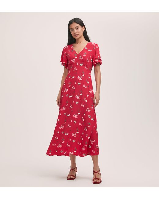 Finery London Red Saskia Crepe Midi Tea Dress