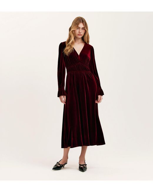 Finery London Red Laila Velvet Midi Dress