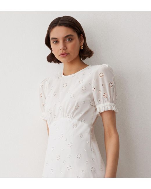 Women's White Mela Broderie Anglaise Cotton Midi Dress