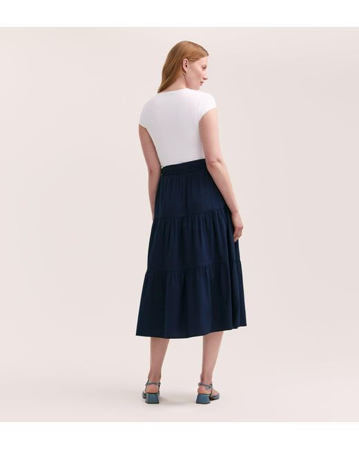 Finery London Blue Harleen Cotton Midi Skirt