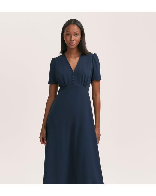 Finery London Blue Nieve Crepe Midi Tea Dress