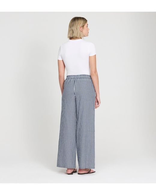 Finery London Blue Dixie Cotton Gingham Wide Leg Drawstring Trousers