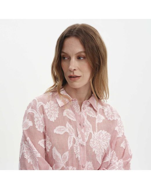 Finery London Pink Heidi Jacquard Stripe Long Sleeve Shirt