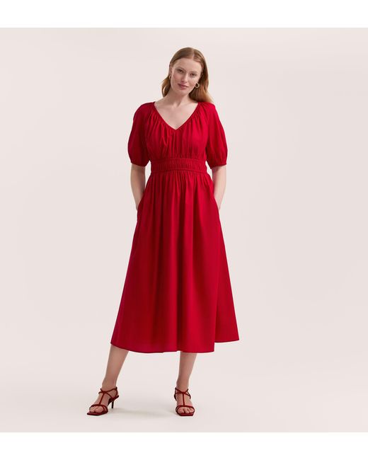 Finery London Red Piper Cotton Midi Smock Dress