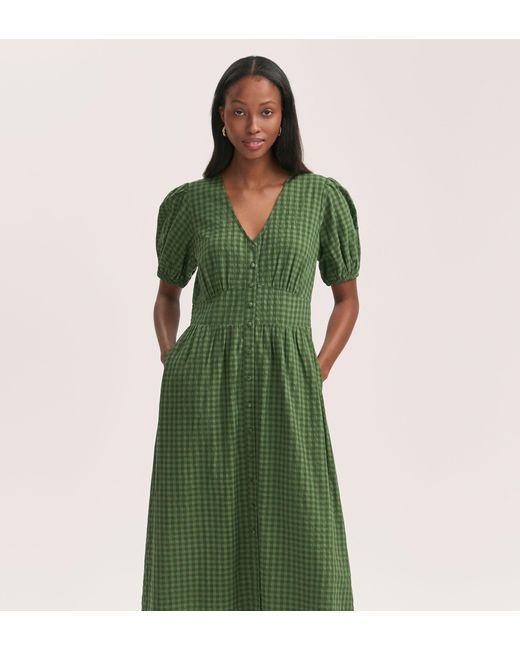 Finery London Green Addison Gingham Seersucker Midi Dress