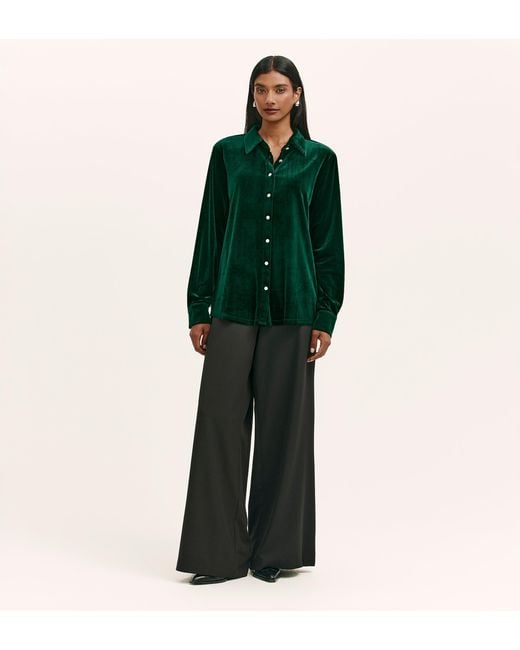 Finery London Green Sayge Velvet Shirt