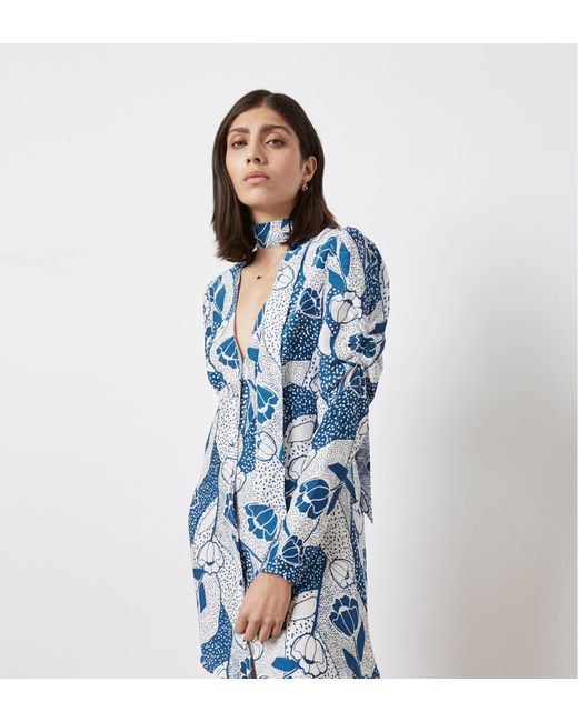 Finery London Blue Catalina Printed Mini Dress