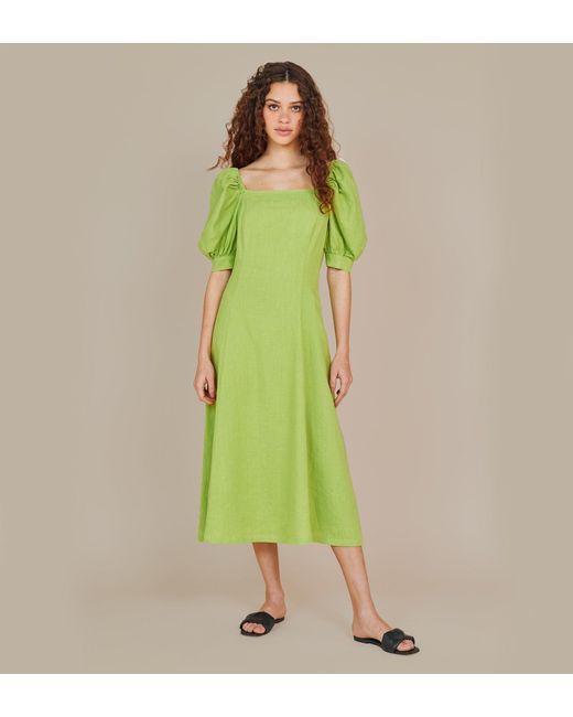Finery London Green Kaylani Midi Linen Dress