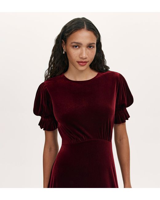 Finery London Red Mela Velvet Midi Tea Dress