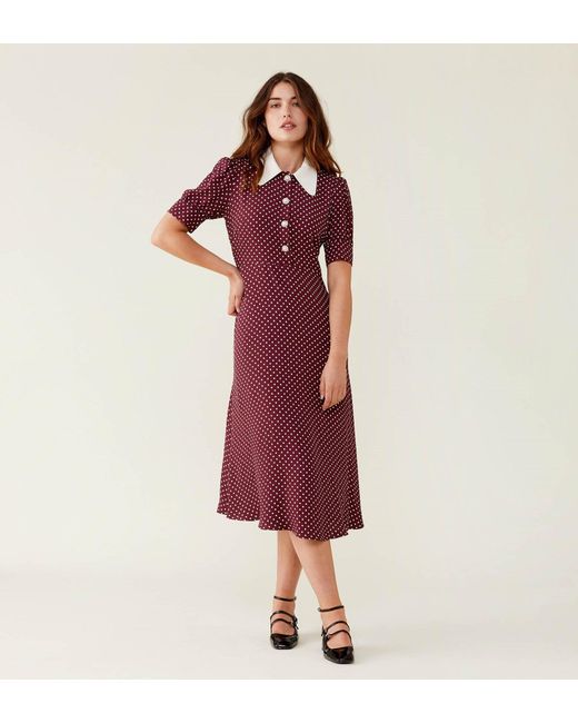 Finery London Red Claudia Burgundy Spot Midi Dress