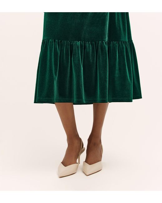 Finery London Green Joline Velvet Midi Skirt