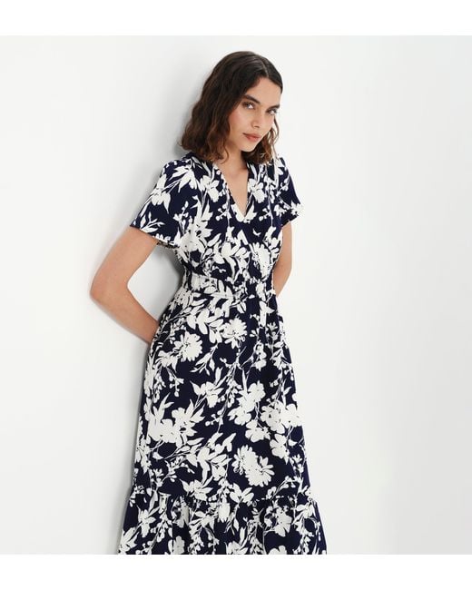 Finery London Blue Deena Wrap Tiered Midi Dress