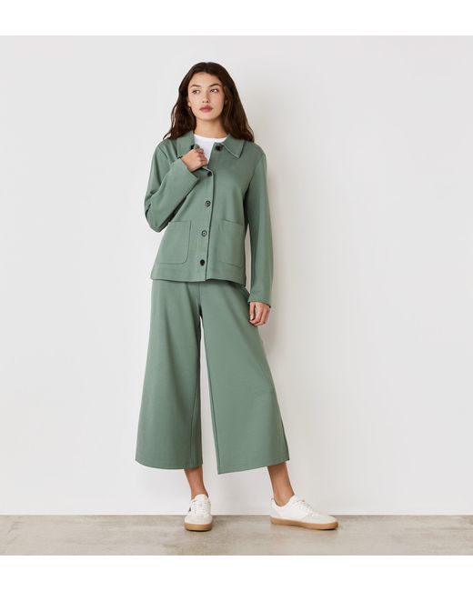 Finery London Green Miribel Ponte Jersey Wide Leg Trousers