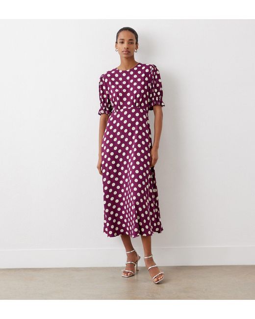 Finery London Red Mela Plum Polka Dot Midi Dress