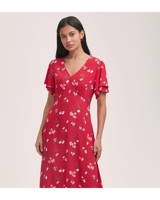Finery London Red Saskia Crepe Midi Tea Dress