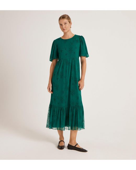 Finery London Green Yasmine Mesh Midi Tea Dress