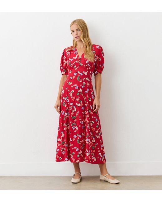 Finery London Red Colette Crepe Midi Tea Dress
